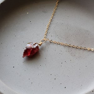 Raw Garnet Pendant Necklace: January Birthstone, Gold Filled or Sterling Silver