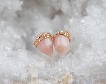 Pink Opal Earrings Stud Gold Filled, Opal Earrings Sterling Silver, Opal Stud Earrings, October Birthstone Earrings, Genuine Opal Earrings