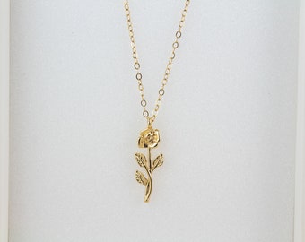Dainty Gold Filled Rose Necklace: Floral Pendant