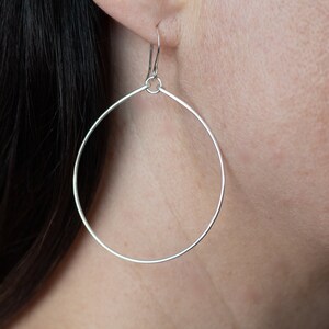 Hammered Silver Hoop Earrings, Thin Hoop Earrings, Dainty Hoop Earrings, Minimal Sterling Silver Dangle Hoop Earrings, Large Teardrop Hoops