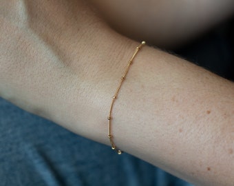 Gold Satellite Bracelet, Gold Bead Chain Bracelet, 14k Gold Filled or Sterling Silver, Dainty Gold Bracelet, Minimalist Thin Chain Bracelet
