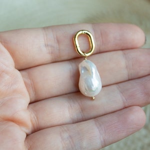 Baroque Pearl Pendant Only, White Baroque Pearl Charm, Freshwater Pearl Pendant Gold Filled, Large Pearl Pendant Removable, Flameball Pearl