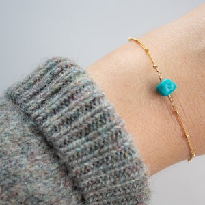 Dainty Raw Turquoise Bracelet, Raw Stone Bracelet, Gemstone Gold Bracelet, December Birthstone Bracelet, Delicate Layering Bracelet