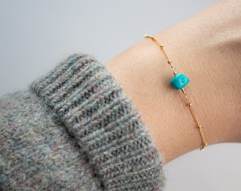 Dainty Raw Turquoise Bracelet, Raw Stone Bracelet, Gemstone Gold Bracelet, December Birthstone Bracelet, Delicate Layering Bracelet