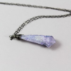 Lavender Raw Crystal Pendant Necklace, Purple Aura Quartz Necklace Oxidized Silver, Dainty Crystal Quartz Necklace, Quartz Point Necklace