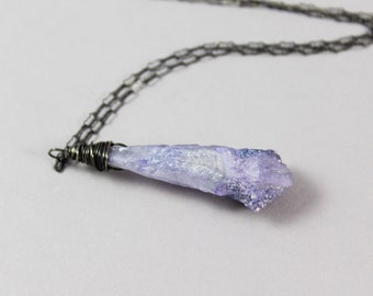 Lavender Raw Crystal Pendant Necklace, Purple Aura Quartz Necklace Oxidized Silver, Dainty Crystal Quartz Necklace, Quartz Point Necklace