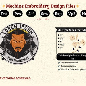 Biker-Aufnäher-Stickdatei, Totenkopf mit gekreuzten Pistolen, individueller MC-Aufnäher, digitalisierter Motorradclub-Aufnäher in 5 Größen