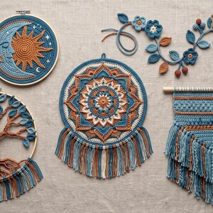 5-in-1 Boho Crochet Wall Hanging Patterns, Mandala, Sun Moon, Tree Life (Digital Download)