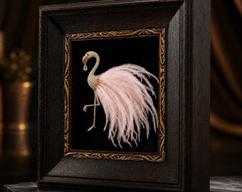 French Vintage 3D Flamingo Framed Art | Luxury Crystal & Feather Shadow Box Wall Decor | Solid Wood Eclectic Home Decor | Premium Art Gift