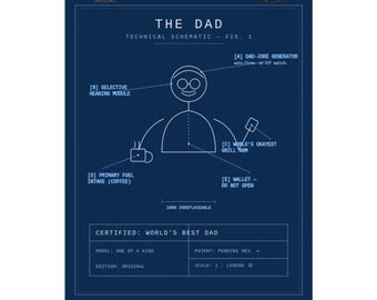 The Dad Blueprint Matte Vertical Poster | Funny Father Schematic Print