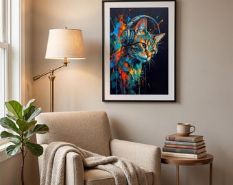 Colorful Cat with Headphones Canvas