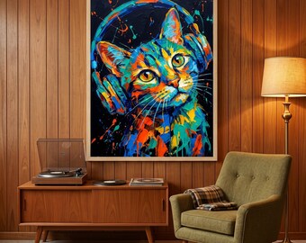 Colorful Cat Portrait Matte Canvas, Stretched 1.25" | Pop Art Kitten Wall Art