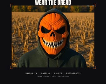 Scary Pumpkin Head Mask, Evil Jack O Lantern Halloween Mask, 3D Printed Horror Cosplay Mask, DIY Costume Mask, Ships in Black Matte ONLY