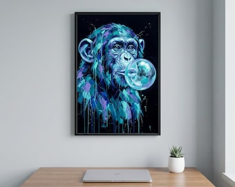 Blue Pop Art Chimpanzee Bubblegum Canvas