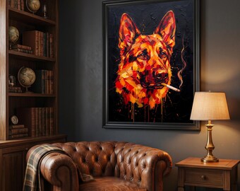 Smoking German Shepherd Canvas
