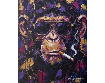 Rökande solglasögon Schimpans Canvas | Klassisk väggkonst med sträckt canvas