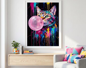 Colorful Pop Art Cat Bubblegum Canvas