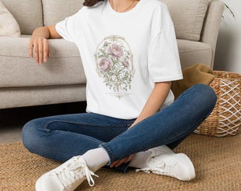 Vintage Rose Frame T-Shirt | Botanical Peony Floral Tee