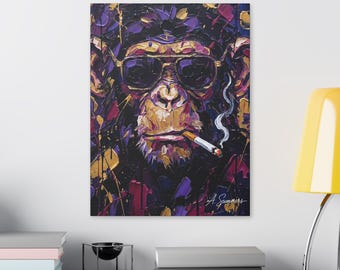 Smoking Sunglasses Chimp Canvas | Classic Stretched Canvas Wall Art