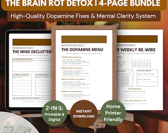 Dopamine Menu Printable Bundle, Digital Detox Tracker, Daily Planner (PDF A4)