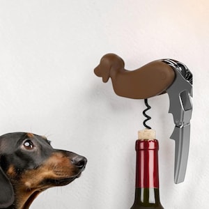 Abridor de Garrafas de Vinho em Formato de Dachshund, Saca-rolhas em Aço Inoxidável com Cortador de Lacre, Utensílio de Bar Inovador, Presente para Amantes de Vinho, Acessório para Bar em Casa
