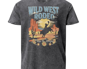 Western Cowboy Rodeo Shirt, Vintage Graphic Tee, Unisex Denim Tshirt