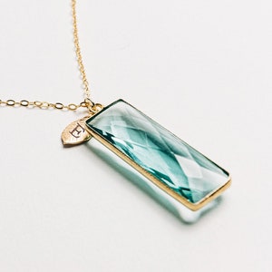 Aquamarine Rectangle Necklace, March Birthstone Necklace, Sterling Silver or 18K Gold, Personalized Necklace, Bridesmaid Gift, Mom Necklace image 1