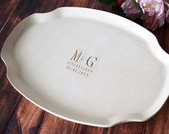 Wedding Gift, Engagement Gift, Anniversary Gift or Signature Guestbook Platter - Personalized with Initials and Date