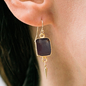 Genuine Natural Ruby Earrings, July Birthstone, Birthday Gift, Handmade Rough Slice Gem, Gold or Silver