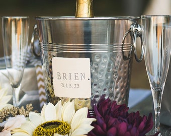 Personalized Wedding Gift - Hammered Stainless Steel Wine Bucket or Ice Bucket with Painted Initials