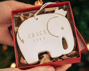 Personalized Baby's First Christmas Ornament, Elephant Christmas Ornament, Baby Ornament 2024, Child Ornament, Holiday Gift