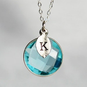 Aquamarine Necklace, March Birthstone Necklace, Sterling Silver or 18K Gold, Round Personalized Necklace, Bridesmaid Gift, Mom Necklace