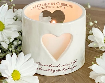 Sympathy Gift, Memorial Heart Candle, Remembrance Votive - Personalized w/ Name & Date - ...continue to light up the world...