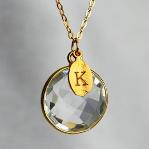 April Birthstone Necklace, Diamond Necklace, 18K Gold or Sterling Silver, Gift for Wife, Personalized Round Necklace, Bridesmaid, Mom Gift
