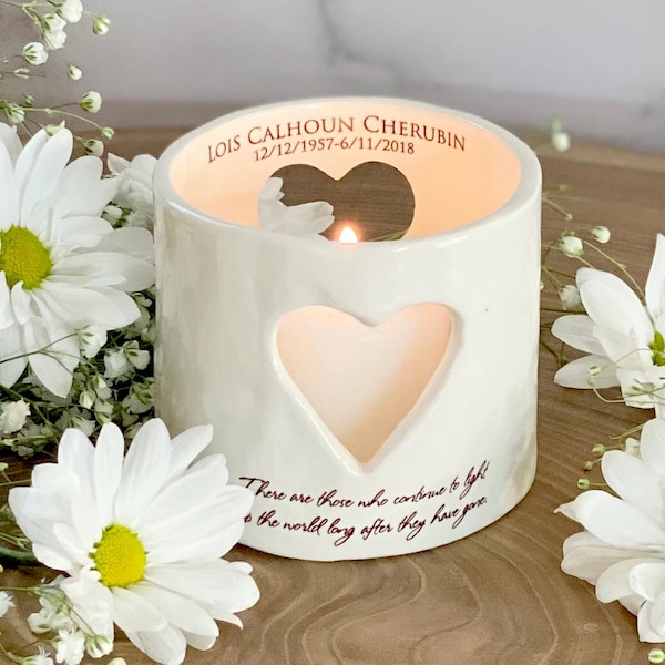 Sympathy Gift, Personalized w/ Name & Date - "...light up the world..." - Memorial Heart Candle, Remembrance Votive