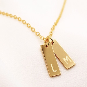 Personalized Tiny Initial Tag Necklace, Small Vertical Bar Necklace, Personalized Gifts for Mom, Minimalist jewelry, Bridesmaid Gift