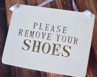 Please Remove Your Shoes Sign, No Shoes Handmade Ceramic Placard, Pick Your Text Color