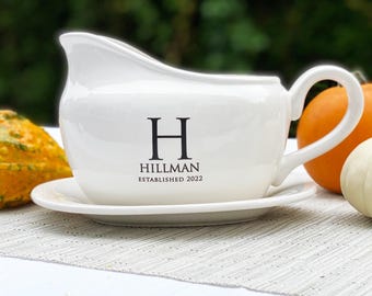 Personalized Gravy Boat, Wedding Anniversary Housewarming Hostess Christmas Gift with Custom Text