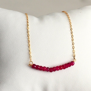Dainty Ruby Necklace, July Birthstone Necklace, Bridesmaid Gift, Mom Necklace, Beaded Bar Necklace, July Birthday Gift for Her