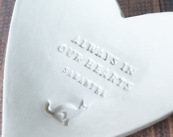 Cat Sympathy Gift, Pet Sympathy Gift, Pet Memorial Gift, Loss of Pet Gift  - Always in our Hearts - With Pet's Name - Heart Shaped Bowl