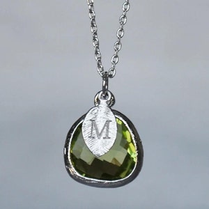 Personalized Peridot Necklace, August Birthstone Necklace, Bridesmaid Necklace, Custom Initial Necklace, Gift for Her, Peridot Jewelry