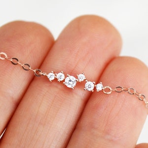 Small CZ Diamond Cluster Necklace, Bridesmaid Gift, Layering Necklace, Minimalist Necklace, Gift for Her, In Gold, Rose Gold and Silver