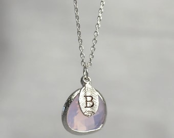 October Birthstone Graduation Necklace Gift, Pink Opal Jewelry Personalized with Initial, 2026 College or High School Graduate Gift