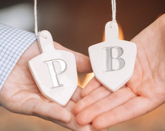 Set of 2 Personalized Dreidel Hanukkah Ornaments with Initials - Custom Ornament Set, Unique Gift for Hanukkah