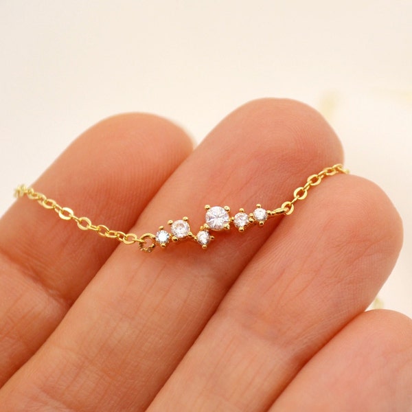 Dainty CZ Diamond Cluster Collar, Collar De Capas, Regalo De Dama De Honor, Collar Minimalista, Regalo Para Ella, En Oro, Oro Rosa y Plata