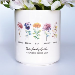 Mother's Day Gift, Birth Month Flower Personalized Outdoor Flower Pot or Vase, Personalized Gift for Her, Grandma or Mom Gift, LARGE Size Color flowers