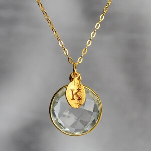 April Birthstone Necklace, Diamond Necklace, 18K Gold or Sterling Silver, Gift for Wife, Personalized Round Necklace, Bridesmaid, Mom Gift image 4