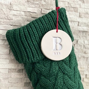 Personalized GREEN Christmas Stocking, Knitted Holiday Stocking, Customized w/Initial & Name, Available in Different Colors, Christmas Gift