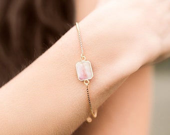 Pink Opal Bracelet, October Birthstone, Birthday Gift for Her, Unique Handmade Jewelry, Pink Stone Bracelet