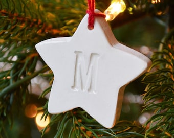 Star Ornament, Small Star Initial Christmas Ornament, Letter Ornament - Custom Ornament, Stocking Stuffer,  Holiday Gift Tag